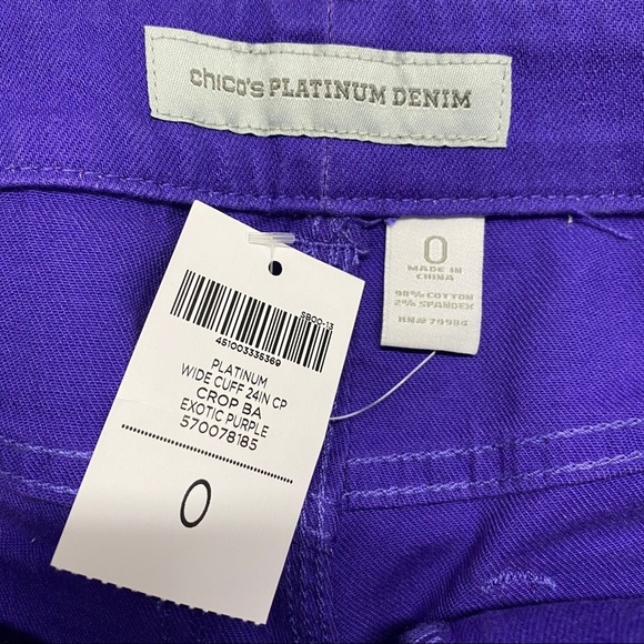 Chico's Platinum Denim Wide Cuff Crop Capri Purple - Picture 4 of 8